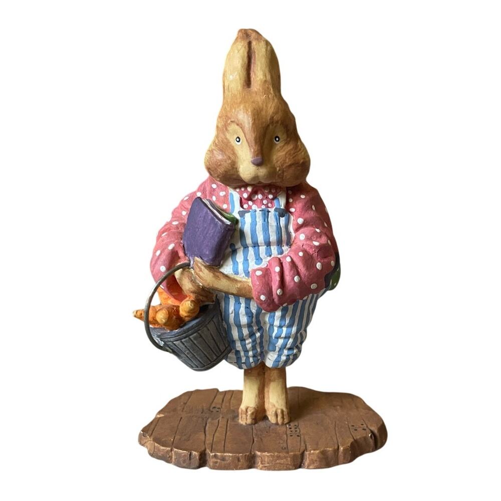 Dept 56 General Store School Girl Bunny Rabbit Bucket Carrots School Book 5 inch